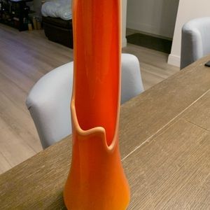 Vintage Mid Century Modern Collectible Orange Slag Glass Vase 16.5” Tall
